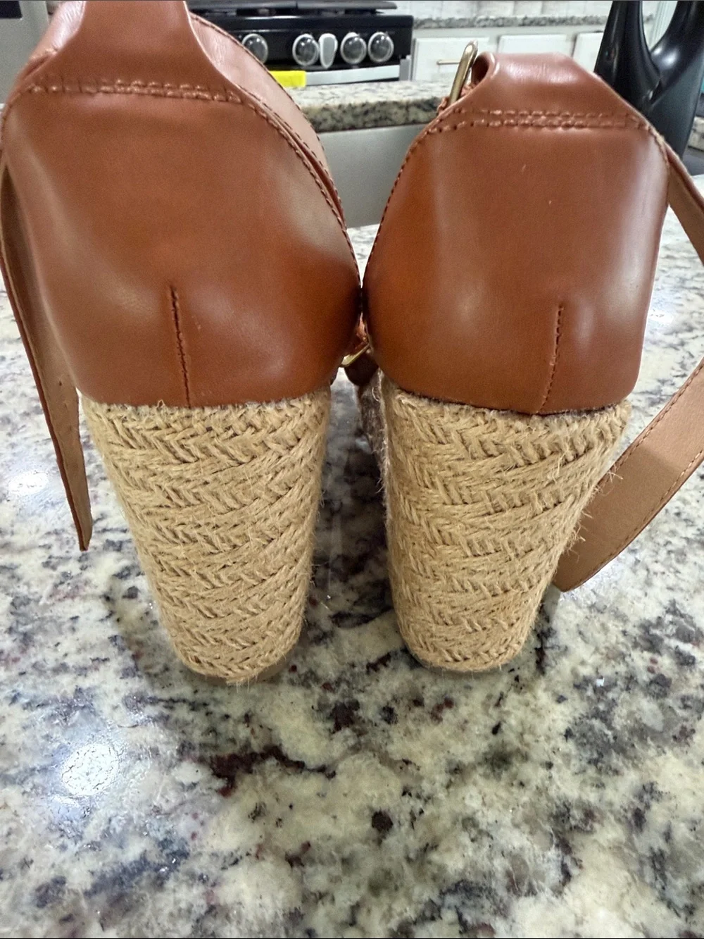 Time and Tru Tan Strappy Espadrille Wedge Sandals